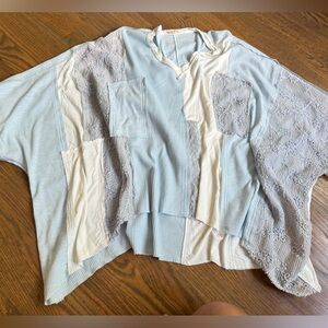 POL Blue and White Patchwork Top